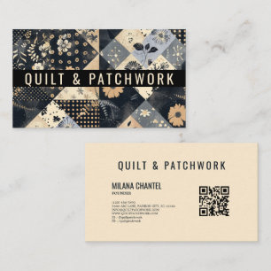 Navy Blue Cream Quilt Patchwork Handmade Clothing Business Card