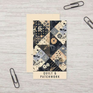 Navy Blue Cream Quilt Patchwork Handmade Clothing Business Card