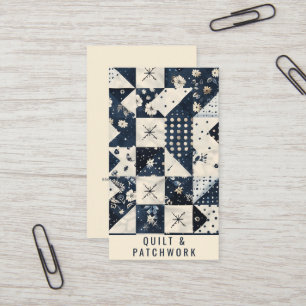 Navy Blue Cream Quilt Patchwork Handmade Clothing Business Card