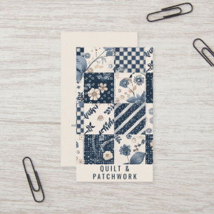 Navy Blue Cream Quilt Patchwork Handmade Clothing Business Card