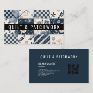 Navy Blue Cream Quilt Patchwork Handmade Clothing Business Card