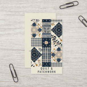 Navy Blue Cream Quilt Patchwork Handmade Clothing Business Card