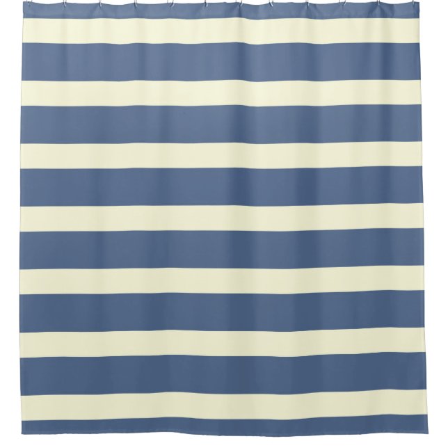 Navy blue cream stripes shower curtain (Front)
