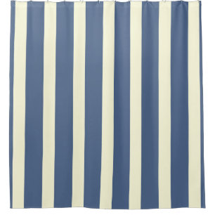 Navy blue cream stripes shower curtain