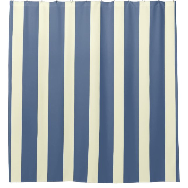 Navy blue cream stripes shower curtain (Front)
