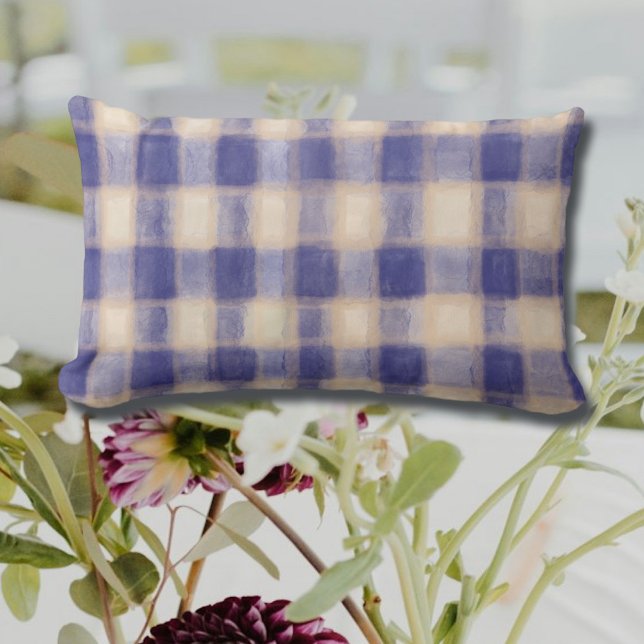 Navy blue cream tartan plaid gingham farmhouse  lumbar cushion (Creator Uploaded)