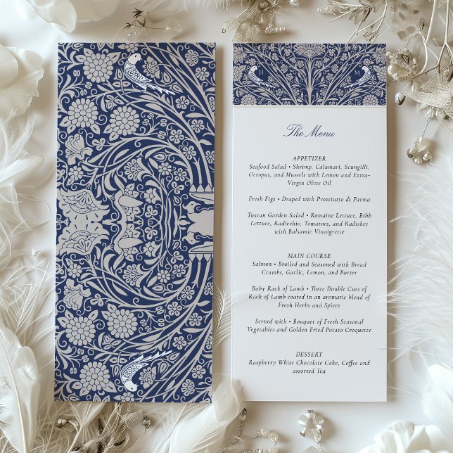 Navy Blue Cream Victorian Wedding Menu Card (Creator Uploaded)