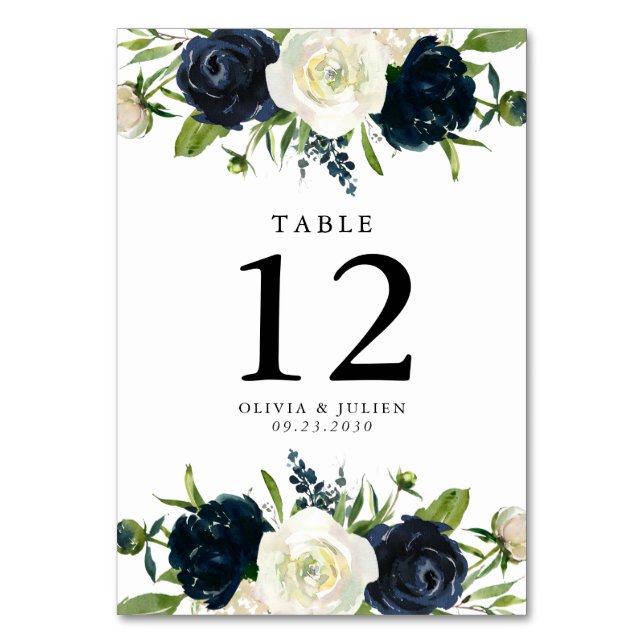 Navy Blue & Cream White Wedding Table Number (Front)