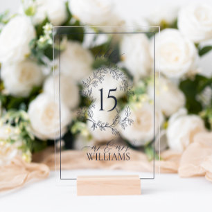 Navy Blue Crest Monogram Wedding Table Number Acrylic Sign