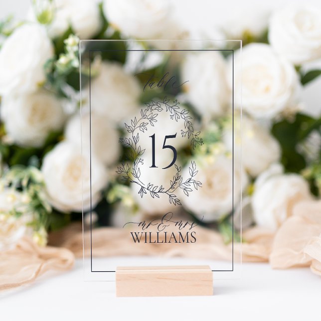 Navy Blue Crest Monogram Wedding Table Number Acrylic Sign (Wedding Table Number!
)