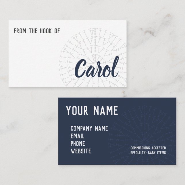 Navy Blue Crochet Chart Business Card (Front/Back)