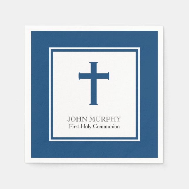 Navy Blue Cross, First Holy Communion Napkin (Front)