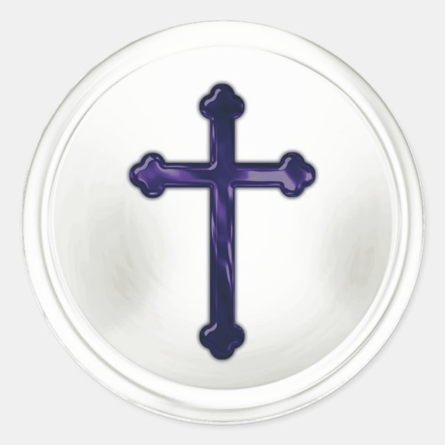 Navy Blue Cross on White Envelope Seal Sticker (Front)