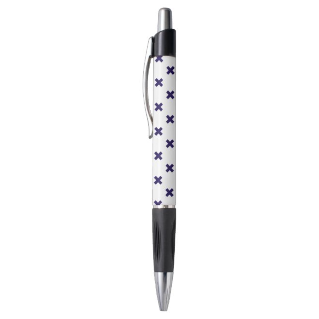 Navy blue cross stitches on white (Top (Vertical))