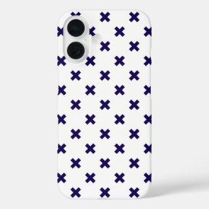 Navy blue cross stitches on white iPhone 16 case