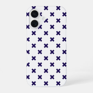 Navy blue cross stitches on white iPhone 16 case