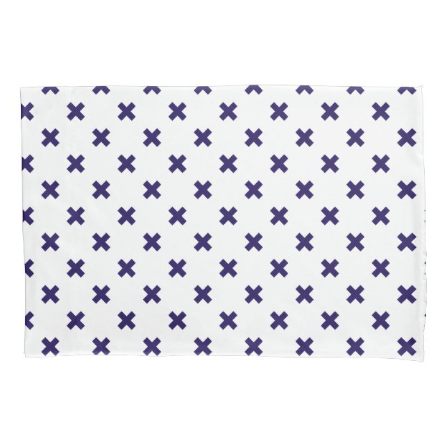 Navy blue cross stitches on white pillowcase (Front)