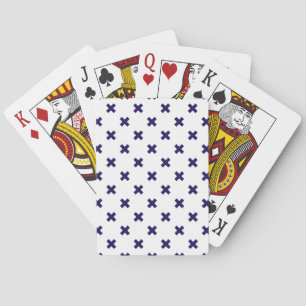 Navy blue cross stitches on white playing cards