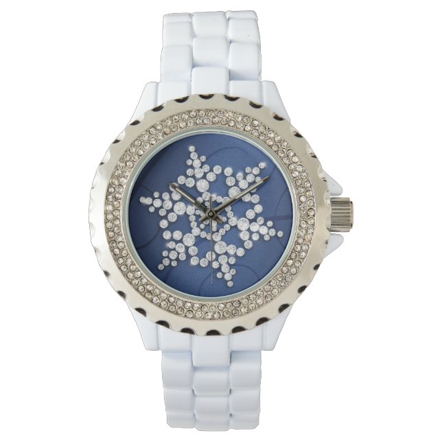 Navy Blue Crystal Snowflake Winter Watch (Front)