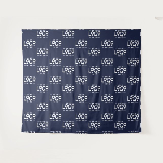 Navy blue Custom Business Logo Backdrop Minimal Tapestry (Front (Horizontal))
