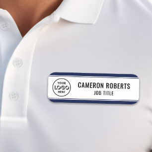 Navy Blue Custom Company Logo Employee Name Tag