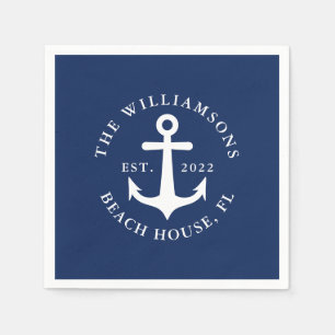 Navy Blue Custom Family Name Nautical Anchor Napkin