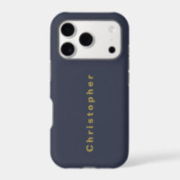 Navy Blue Custom Gold Name Modern Minimalist Men
