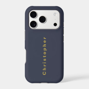 Navy Blue Custom Gold Name Modern Minimalist Men