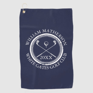 Navy Blue Custom Golfer And Club Name Date Golf Towel
