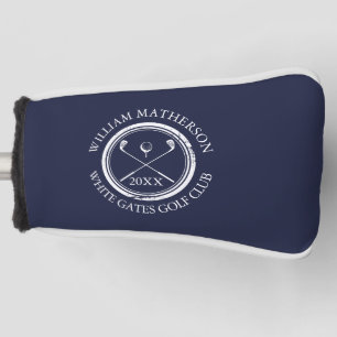 Navy Blue Custom Golfers And Club Date Golf Head Cover