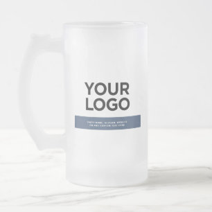 Navy Blue Custom Logo and Text 16oz Frosted Glass Beer Mug