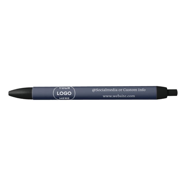 Navy Blue Custom Logo Modern Minimalist Business Black Ink Pen (Front)