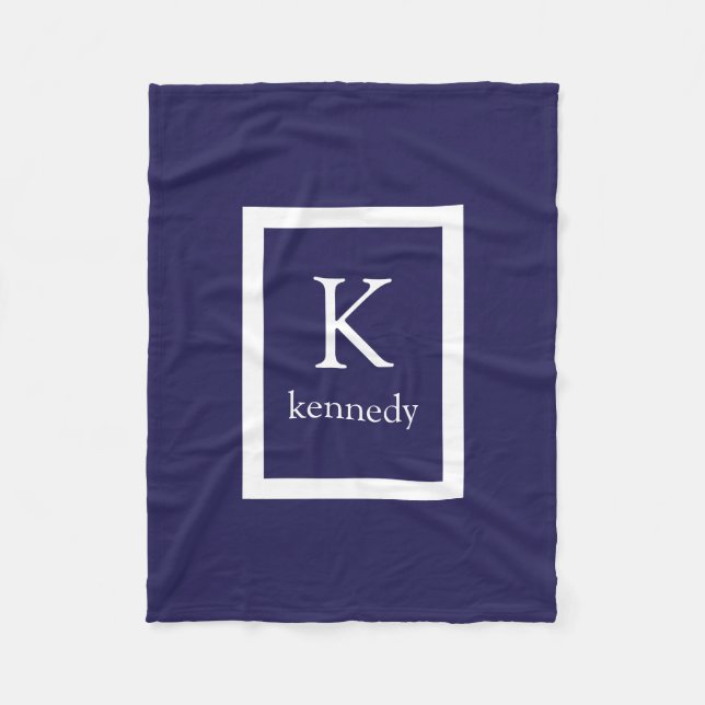 Navy Blue Custom Monogram Name Fleece Blanket (Front)
