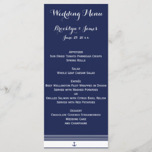 Navy Blue Custom Nautical Wedding Menu Cards