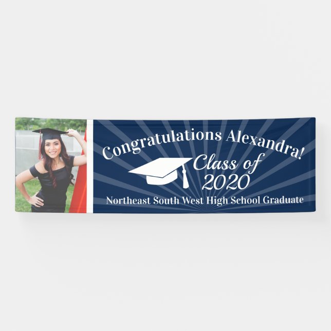 Navy Blue Custom Photo 8' Wide Graduation Banner (Horizontal)