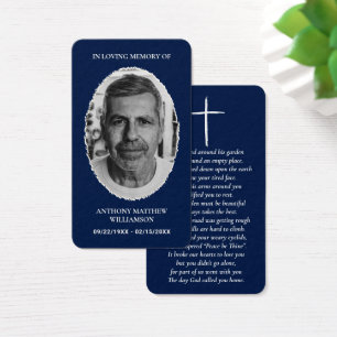 Navy Blue Custom Photo Memorial Cards