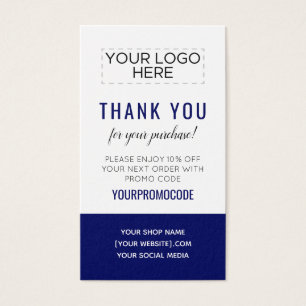 Navy Blue Custom Promo Code Discount Card