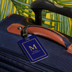 Navy Blue Customise It Gold Monogram & Name Luggage Tag