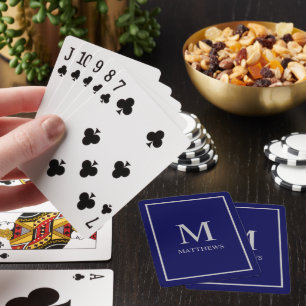 Navy Blue Customize It Silver Monogram & Name Playing Cards