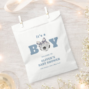 Navy Blue Cute Bow Soccer Boy Baby Shower Welcome Favour Bags
