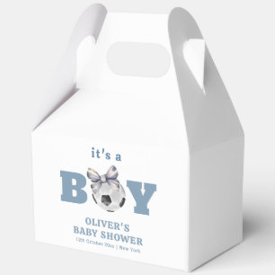 Navy Blue Cute Bow Soccer It's A Boy Baby Shower Favour Box