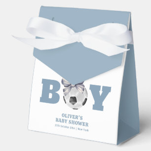 Navy Blue Cute Minimal Bow Soccer Boy Baby Shower Favour Box