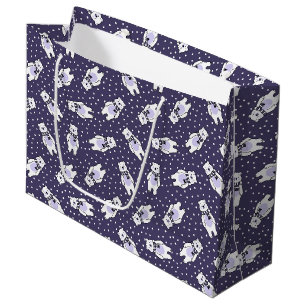 Navy blue cute snow polar bear pattern large gift bag