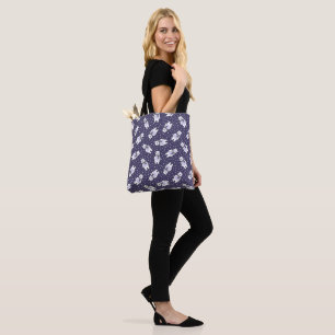 Navy blue cute snow polar bear pattern tote bag