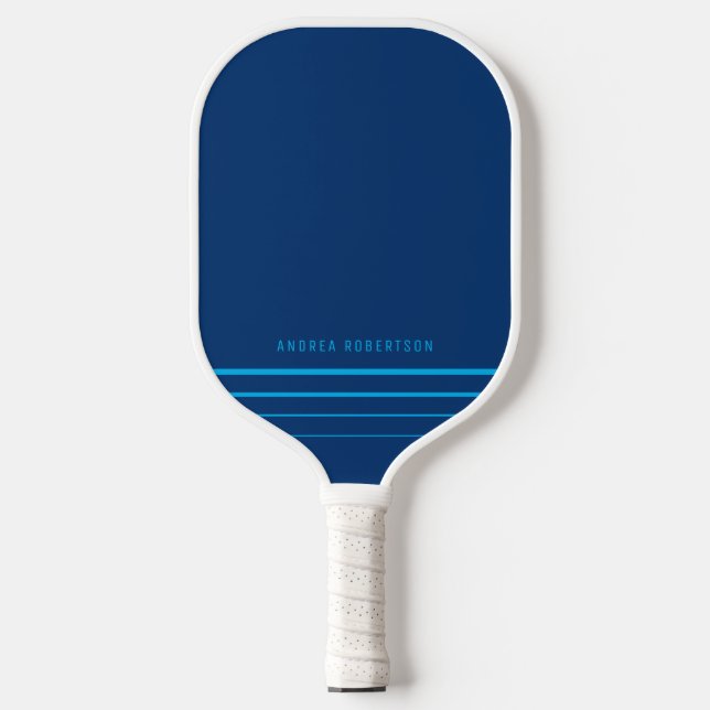 Navy Blue & Cyan Simple Minimal Personalised Name Pickleball Paddle (Front)