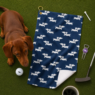 Navy Blue Dachshund Mum Golfer Gift Golf Towel