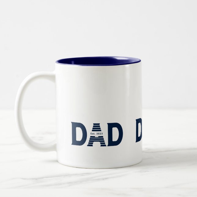 Navy Blue Dad Established New Dad Gift Two-Tone Coffee Mug (Left)