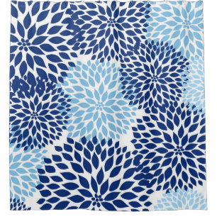Navy Blue Dahlias, flowers floral blossoms Shower Curtain