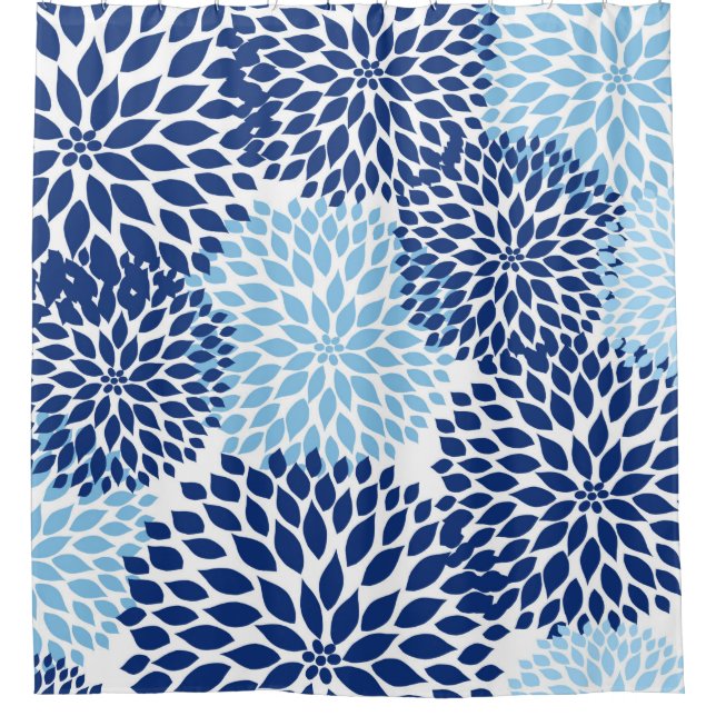 Navy Blue Dahlias, flowers floral blossoms Shower Curtain (Front)