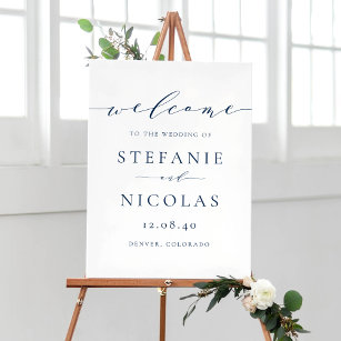Navy Blue Dainty Script Simple Wedding Welcome Poster